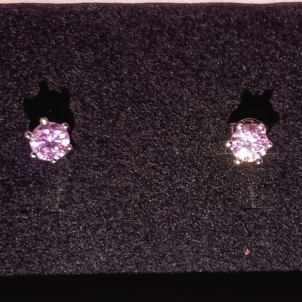 Womens 925 SS 5MM Round Pink CZ Stud Earrings